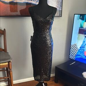 Lulus Black Sequin Backless Midi Dress